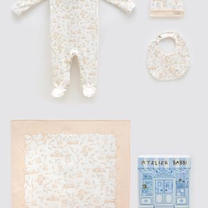 4 PIECE NEWBORN SET – TOILE DE JOUY BEIGE