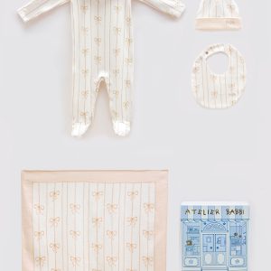 4 PIECE NEWBORN SET – RIBBON BEIGE