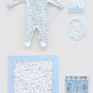 4 PIECE NEWBORN SET – TOILE DE JOUY BLUE